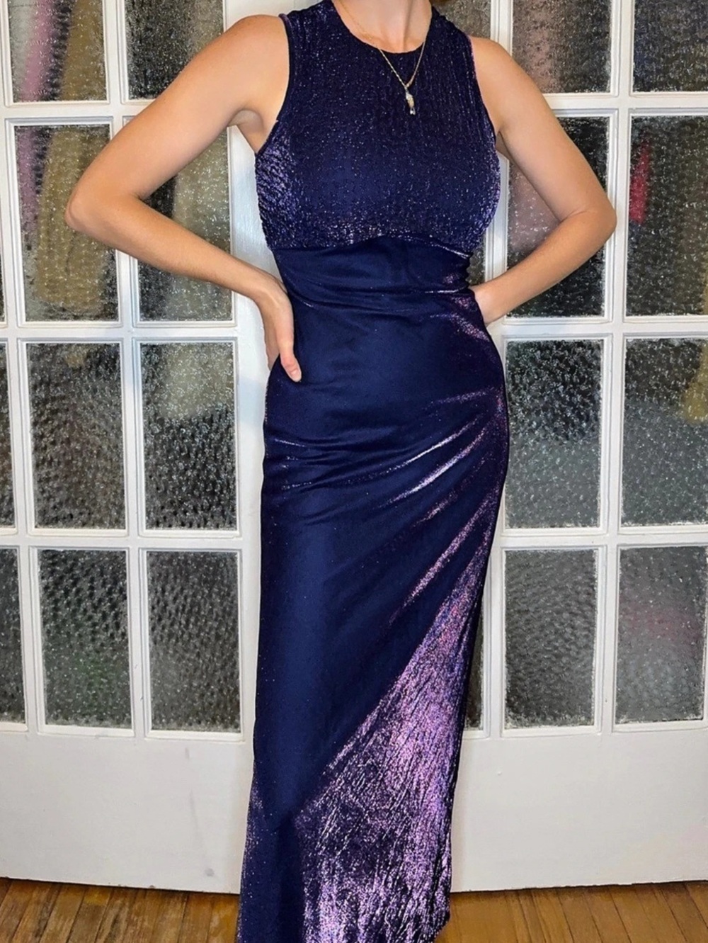 Faithweather purple metallic shimmer maxi dress